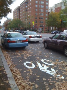 Cabbies Parked in the Contra-Flow Bike Lane on 15th Street NW